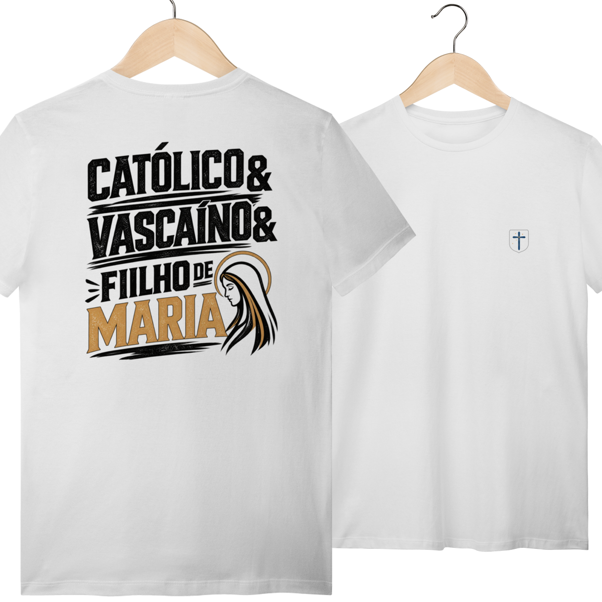 Camiseta Católico, Vascaíno e Filho de Maria - Dourado | Pray Style