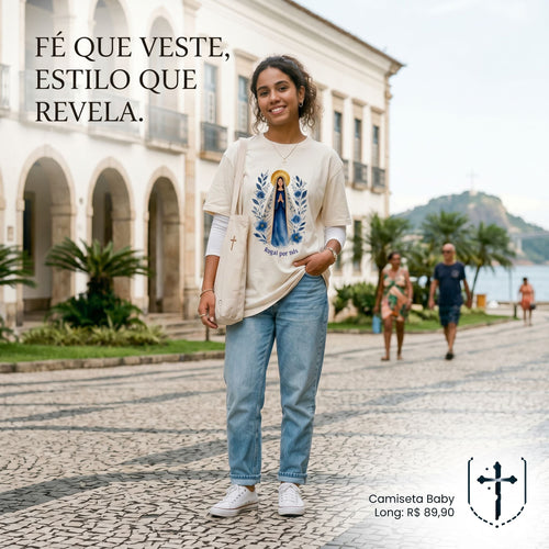 Camiseta Baby Long - Rogai por nós - Pray Style