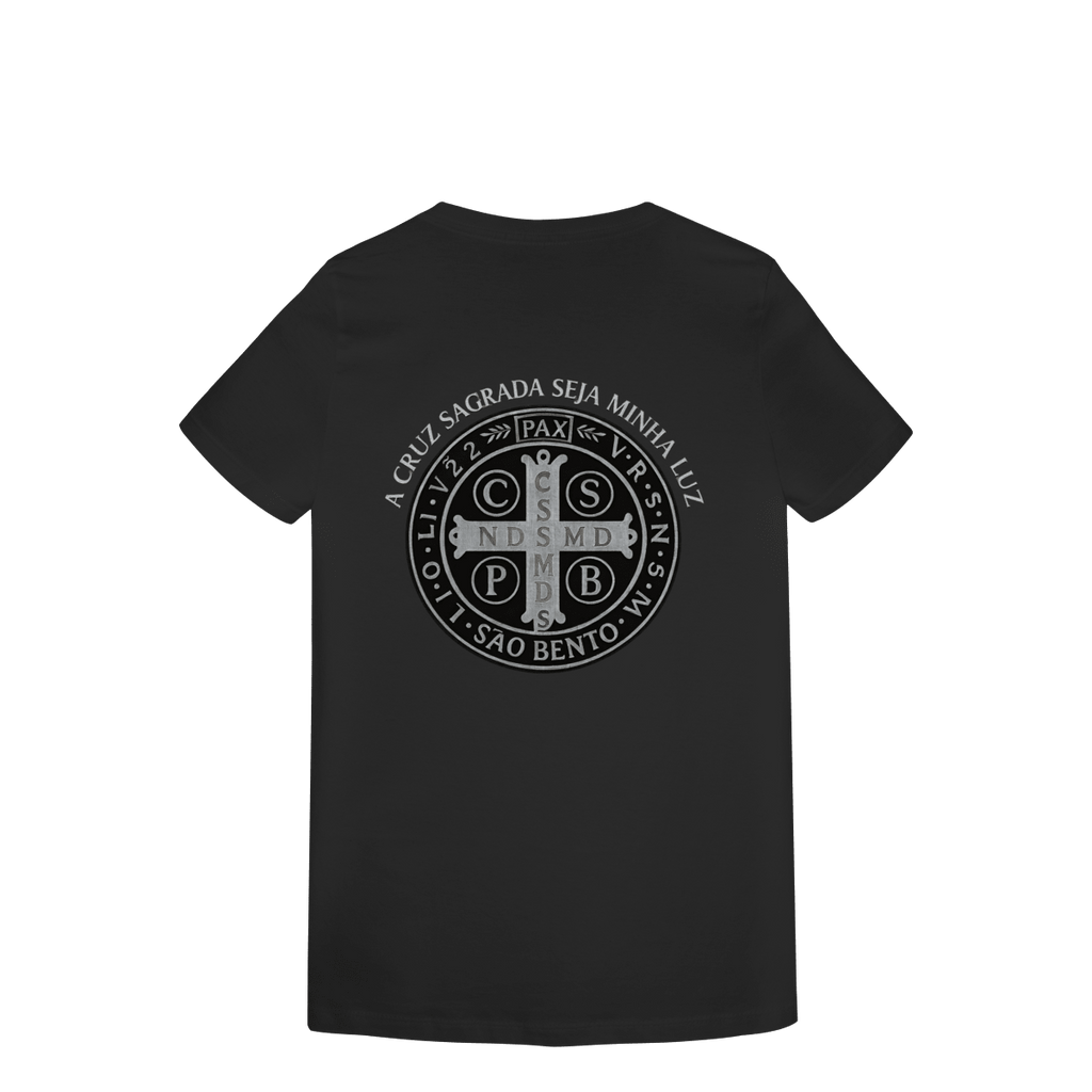 Camiseta Católica Medalha de São Bento – Estampa nas Costas | Pray Style - Pray Style
