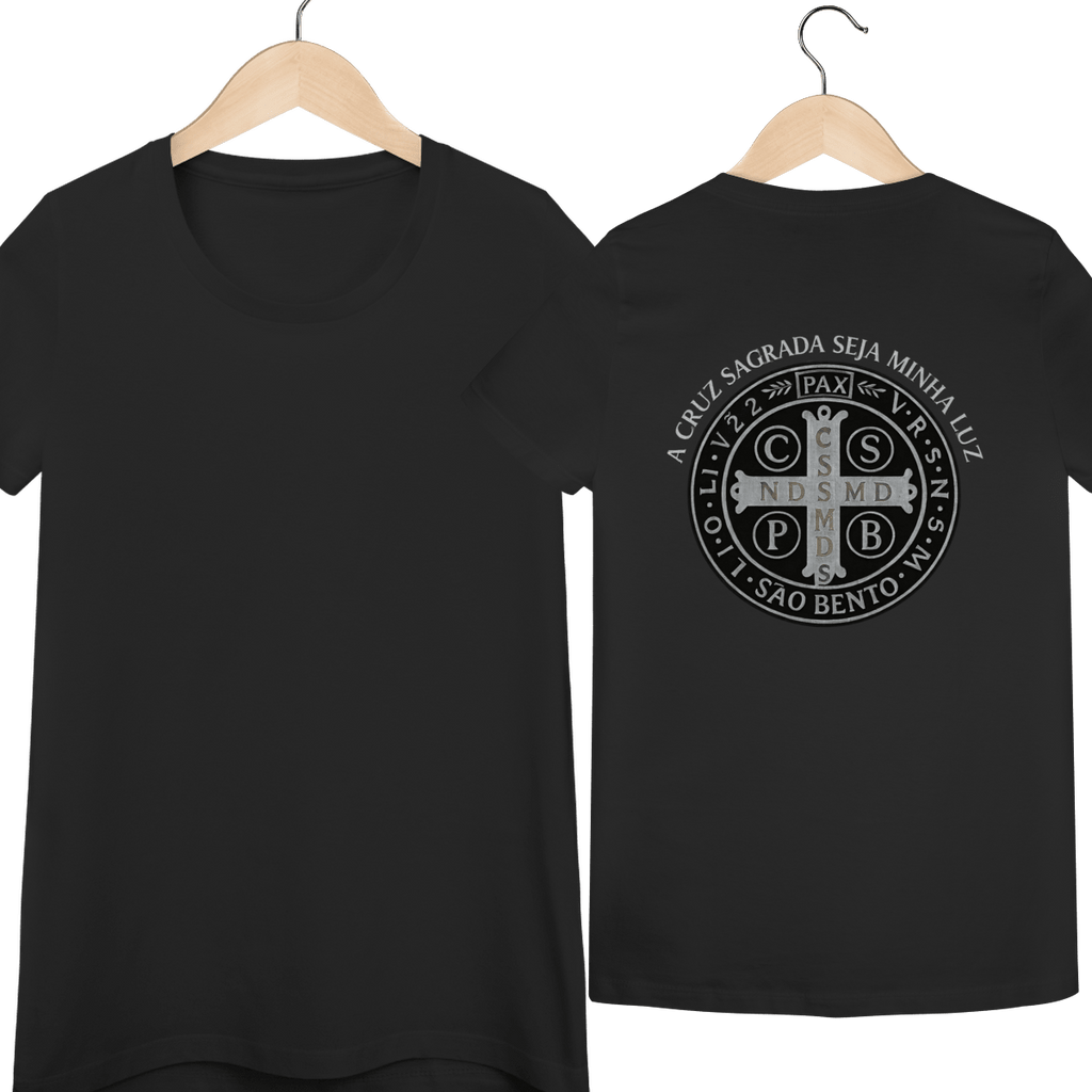 Camiseta Católica Medalha de São Bento – Estampa nas Costas | Pray Style - Pray Style