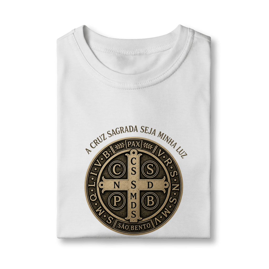 Camiseta Infantil Católica São Bento Dourada - Pray Style
