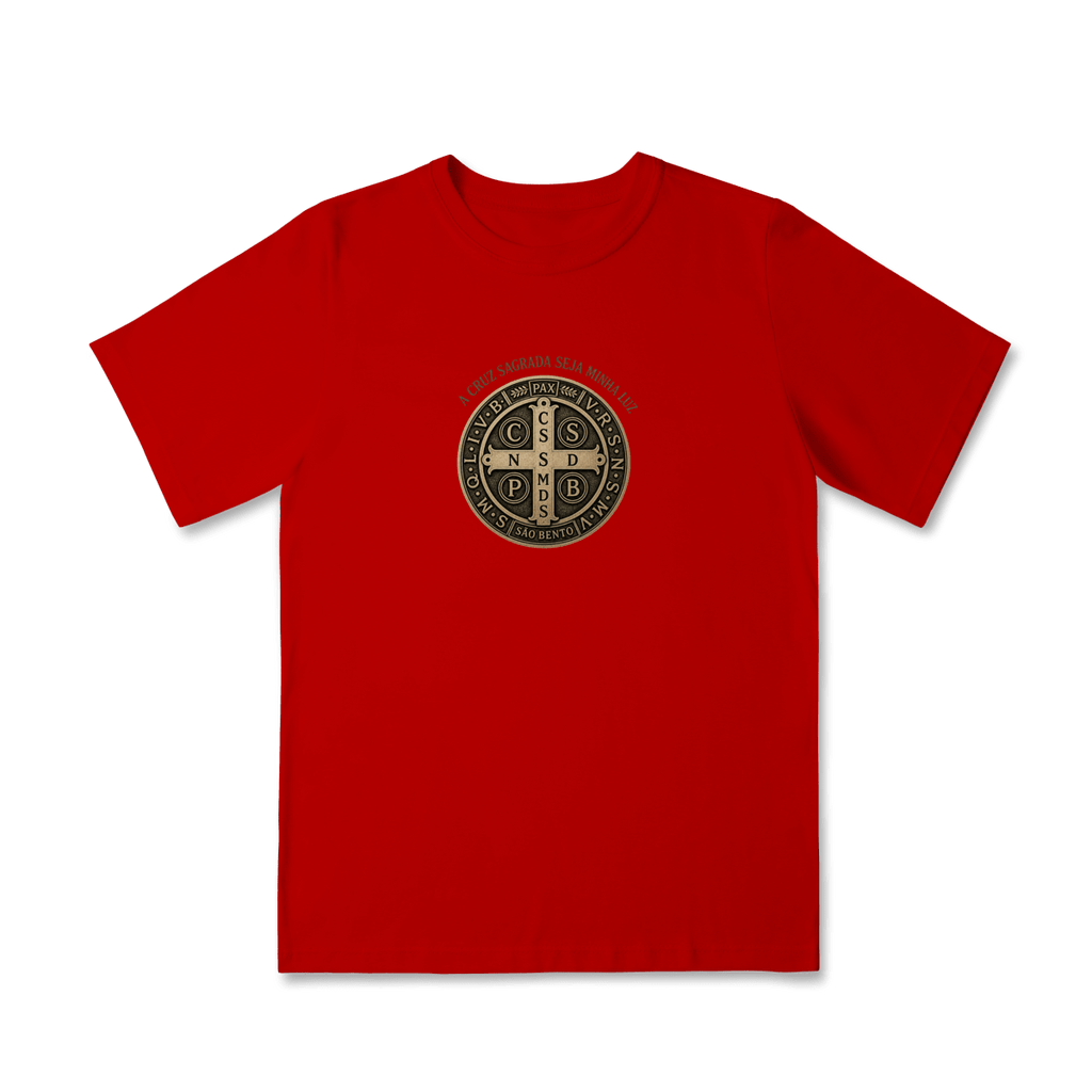 Camiseta Infantil Católica São Bento Dourada - Pray Style