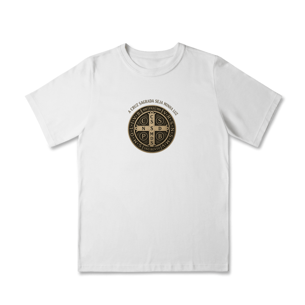 Camiseta Infantil Católica São Bento Dourada - Pray Style