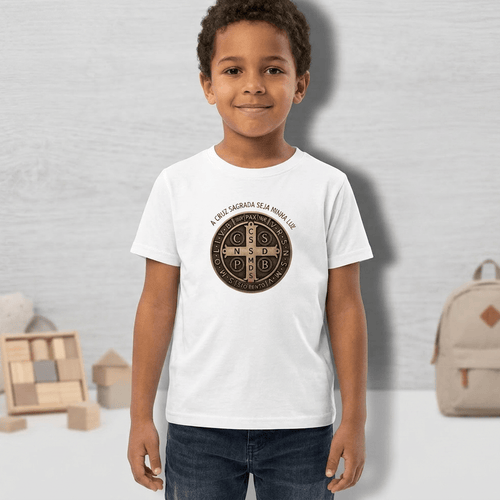 Camiseta Infantil Católica São Bento Dourada - Pray Style