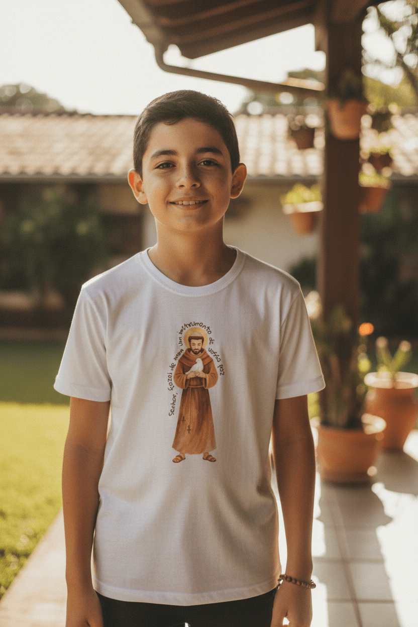 Camiseta Infantil São Francisco de Assis – 10 a 14 Anos - Pray Style