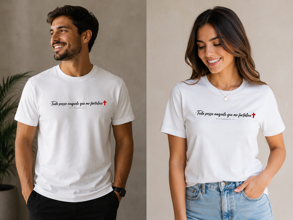 "Camiseta Católica Filipenses 4:13 – Tudo Posso Naquele que Me Fortalece | Pray Style".